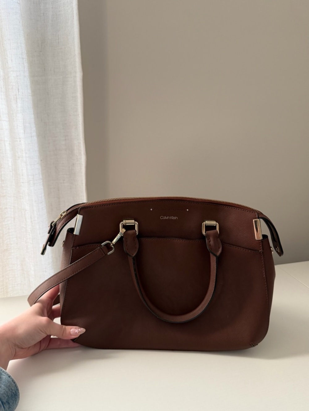 Calvin Klein Chocolate Brown Leather Satchel